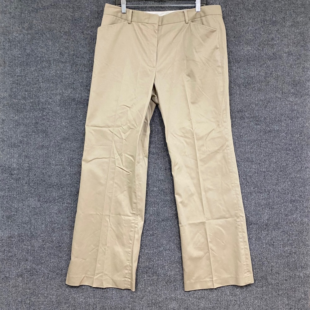 T Tahari Womens Tan Khaki Straight Leg Dress Pants Pick Stitch Size 14